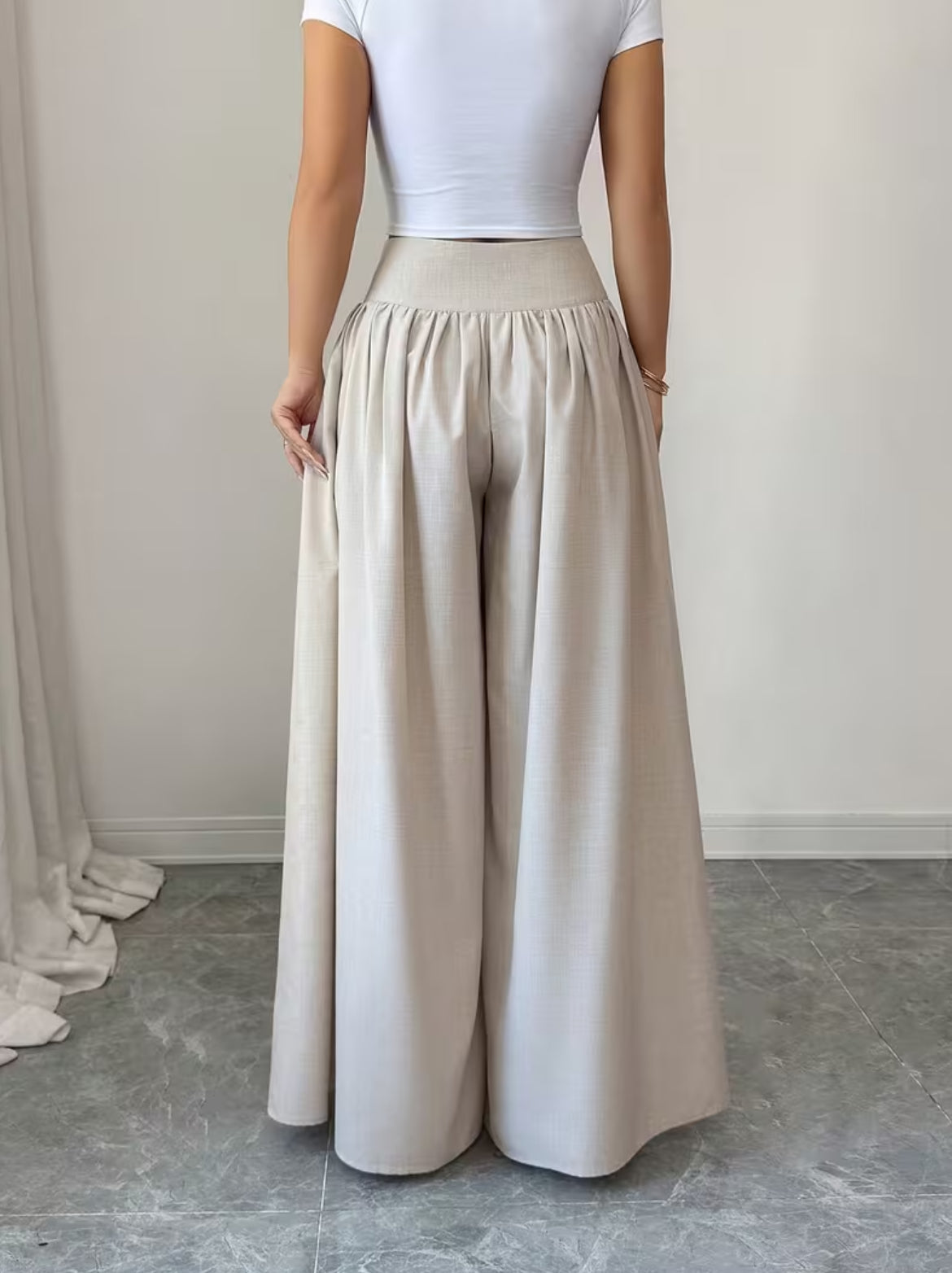 Summer Waist-Cinching Long Wide-Leg
Pants with Pockets
