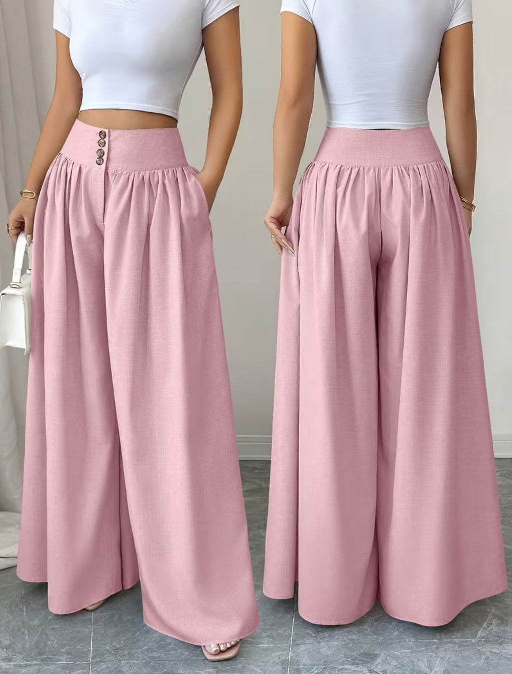 Summer Waist-Cinching Long Wide-Leg
Pants with Pockets