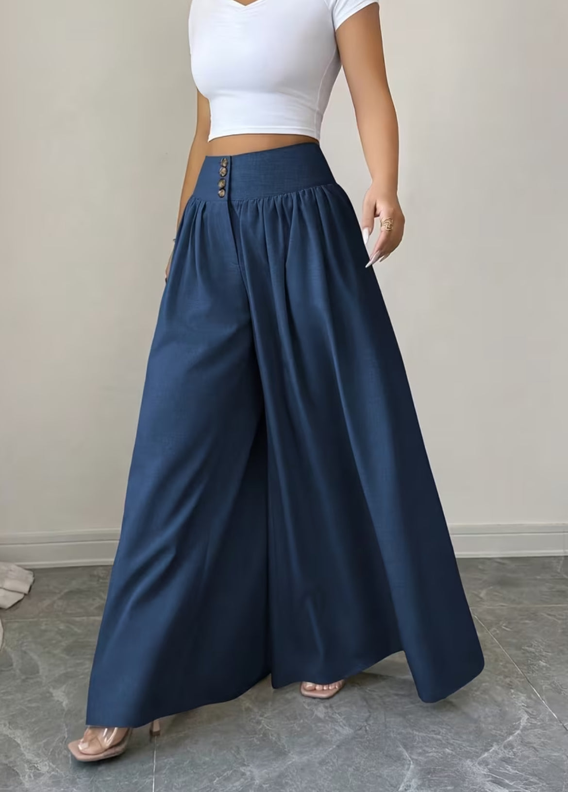 Summer Waist-Cinching Long Wide-Leg
Pants with Pockets